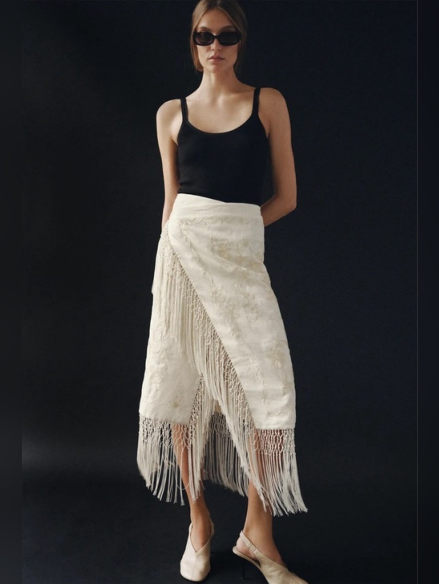 Zara Zw Collection 100% Linen Embroidered Midi Skirt Large